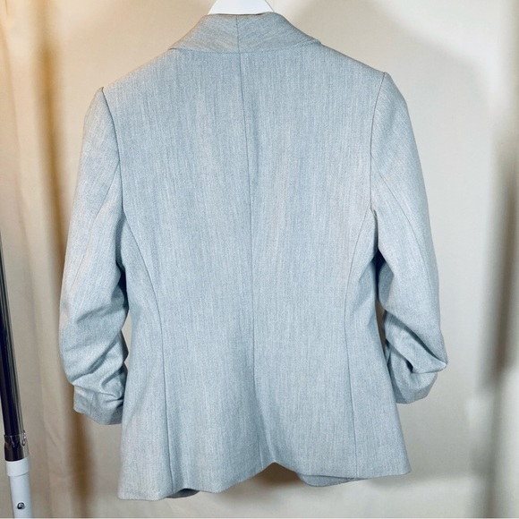 H&M Shawl Collar Blazer Open Front | 3/4 Cinched Sleeve | Grey Woven Fabric Sz 2 - Picture 2 of 6